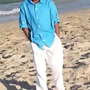 Janie and Jack Blue linen roll up cuff shirt